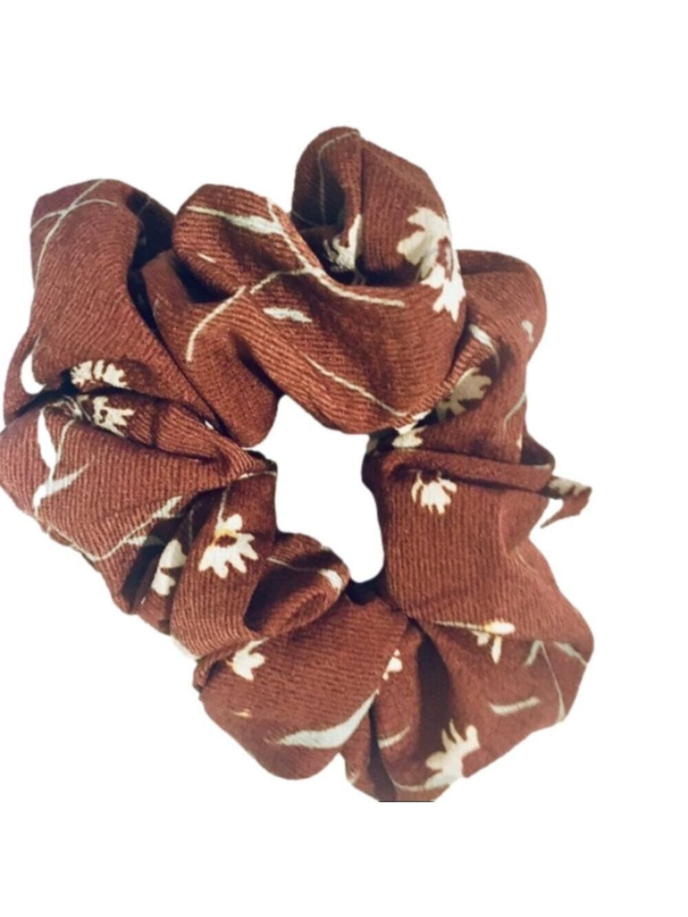 Chiffon Chocolate Brown Floral Hair Scrunchie NWOT